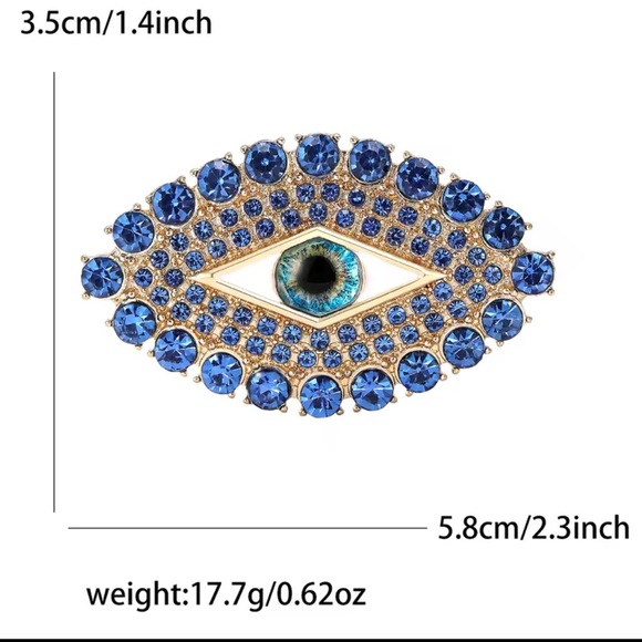 Gaze Evil Eye Royal Blue Crystals Brooch - Picture 2 of 3